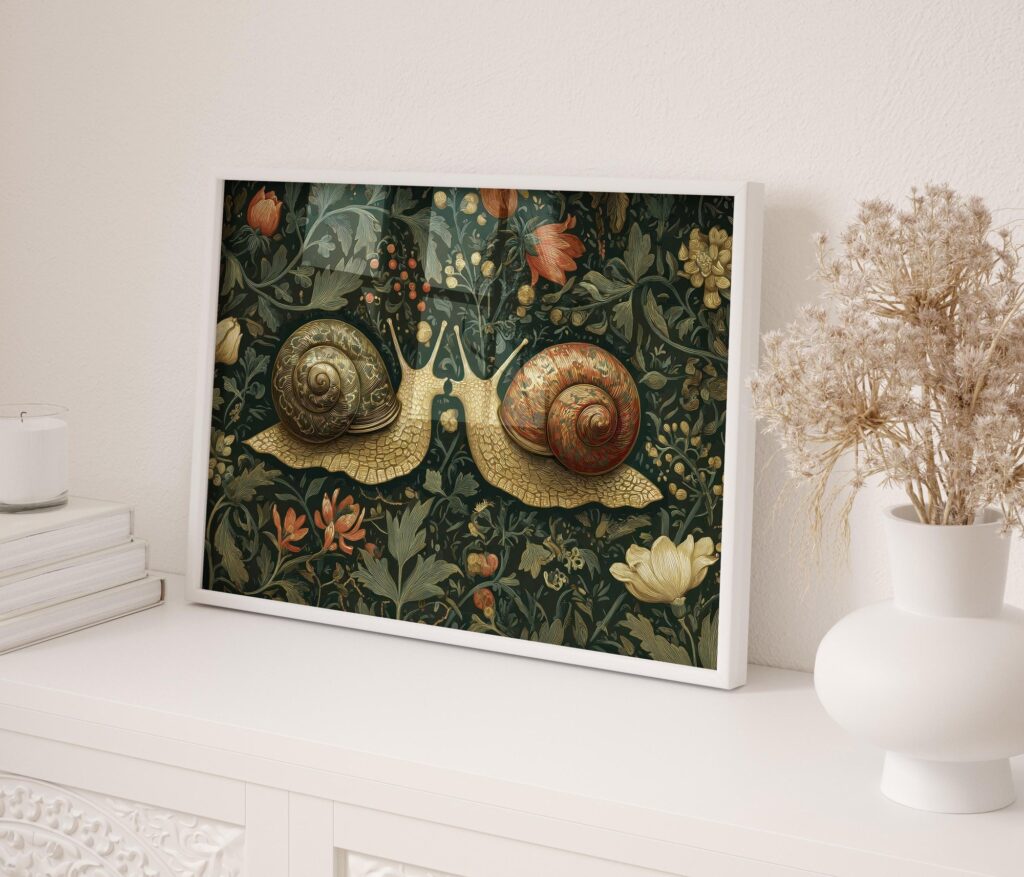 Kissing Snails Dark Floral Art Print