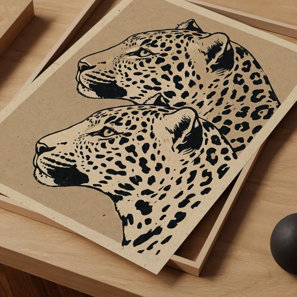 Leopard Duo Beige Black Art Print
