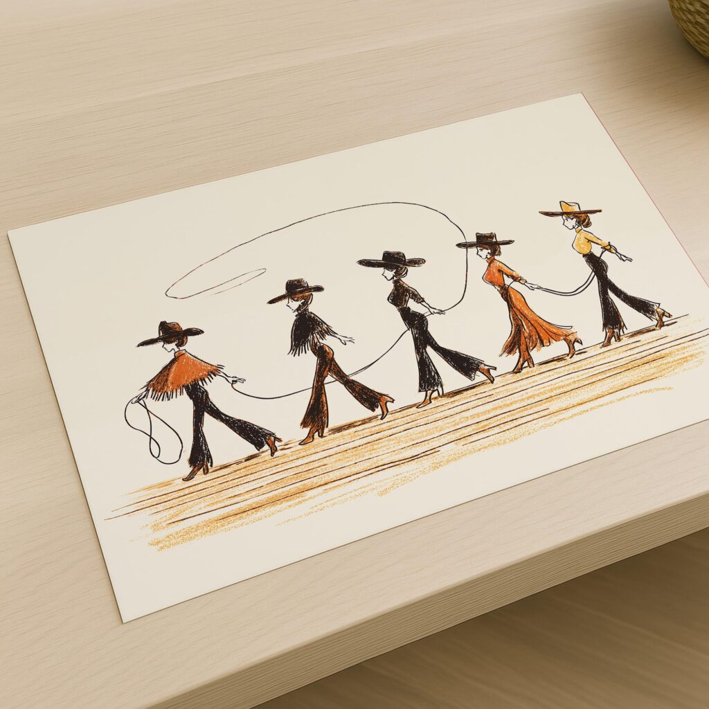 Line Dancing Cowgirls Art Print