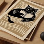 Mid Century Cat Reading Print