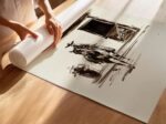 Minimal Western Cowgirl Horse Sketch Wall Print