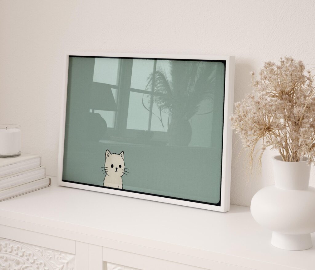 Minimal White Cat Wall Art Print