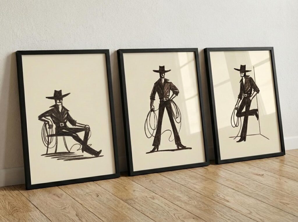 Minimalist Cowboy Wall Art Set of 3
