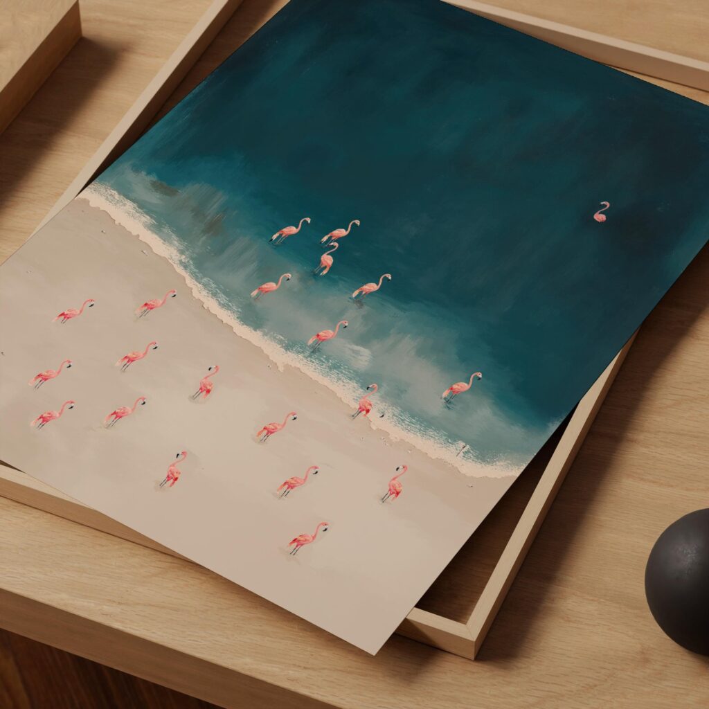 Minimalist Flamingo Beach Art Print