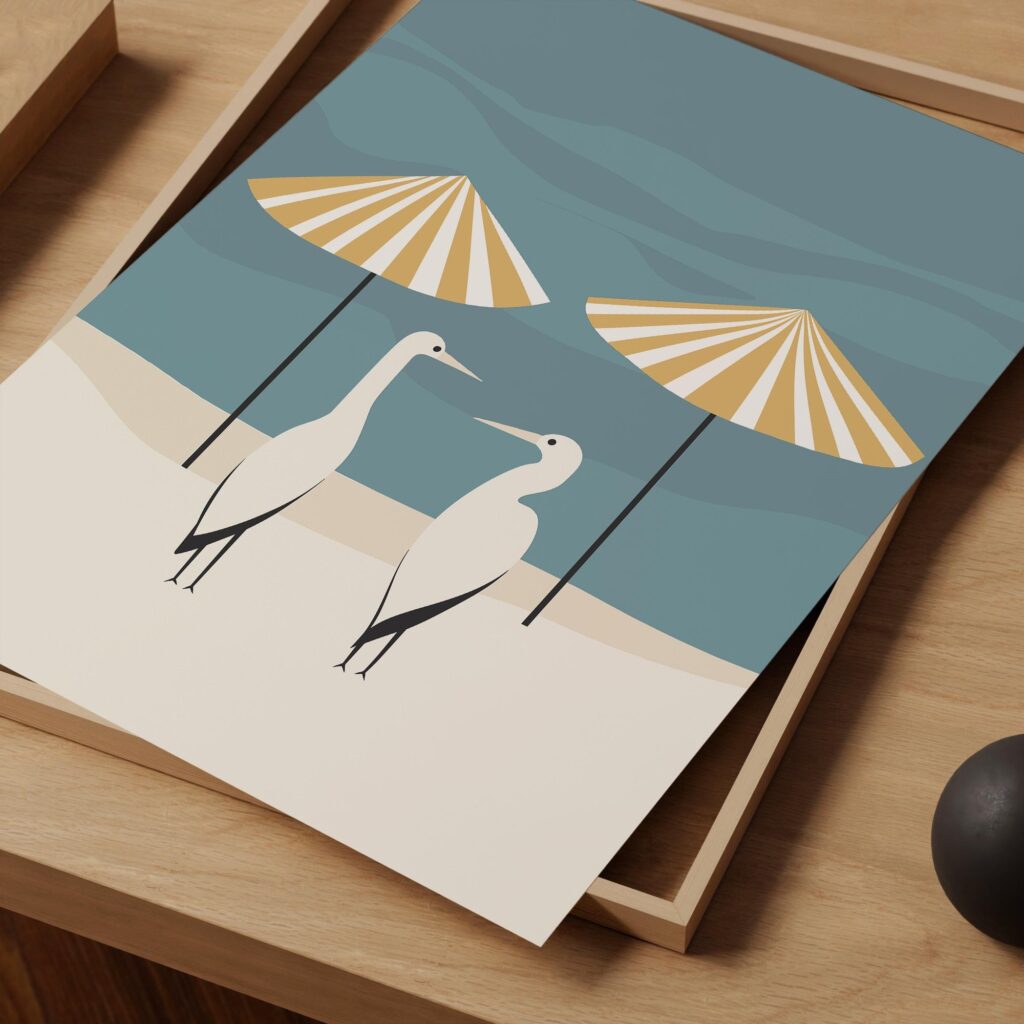 Minimalist Herons Beach Poster
