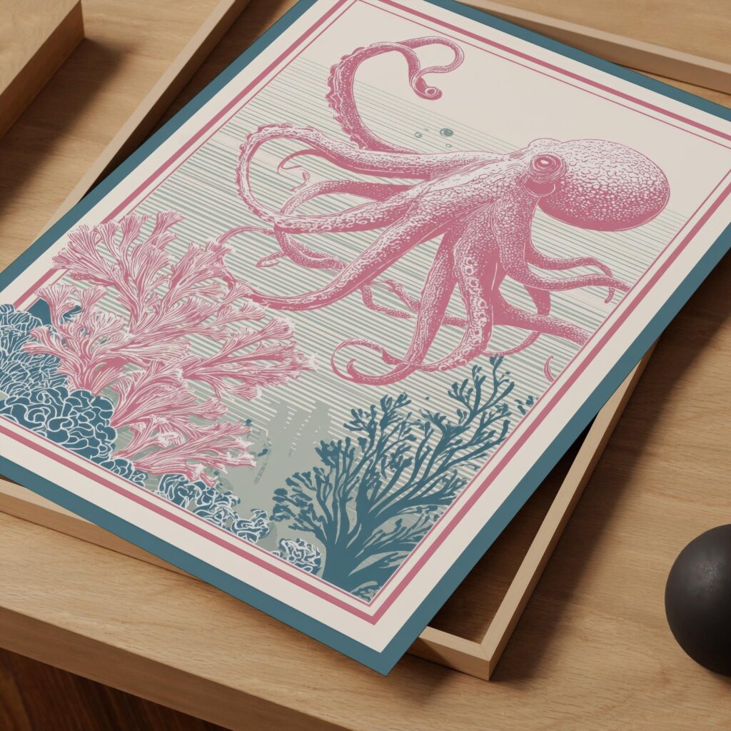 Octopus Pink Teal Wall Art