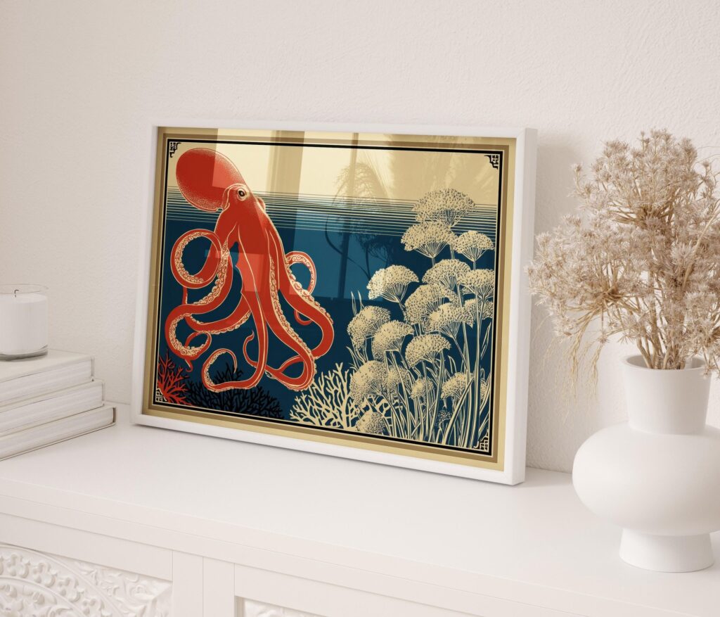 Octopus Red Navy Wall Art