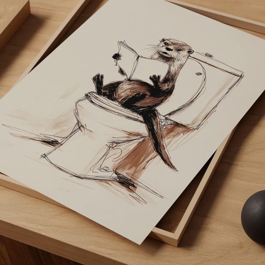 Otter Reading in the Bathroom Print