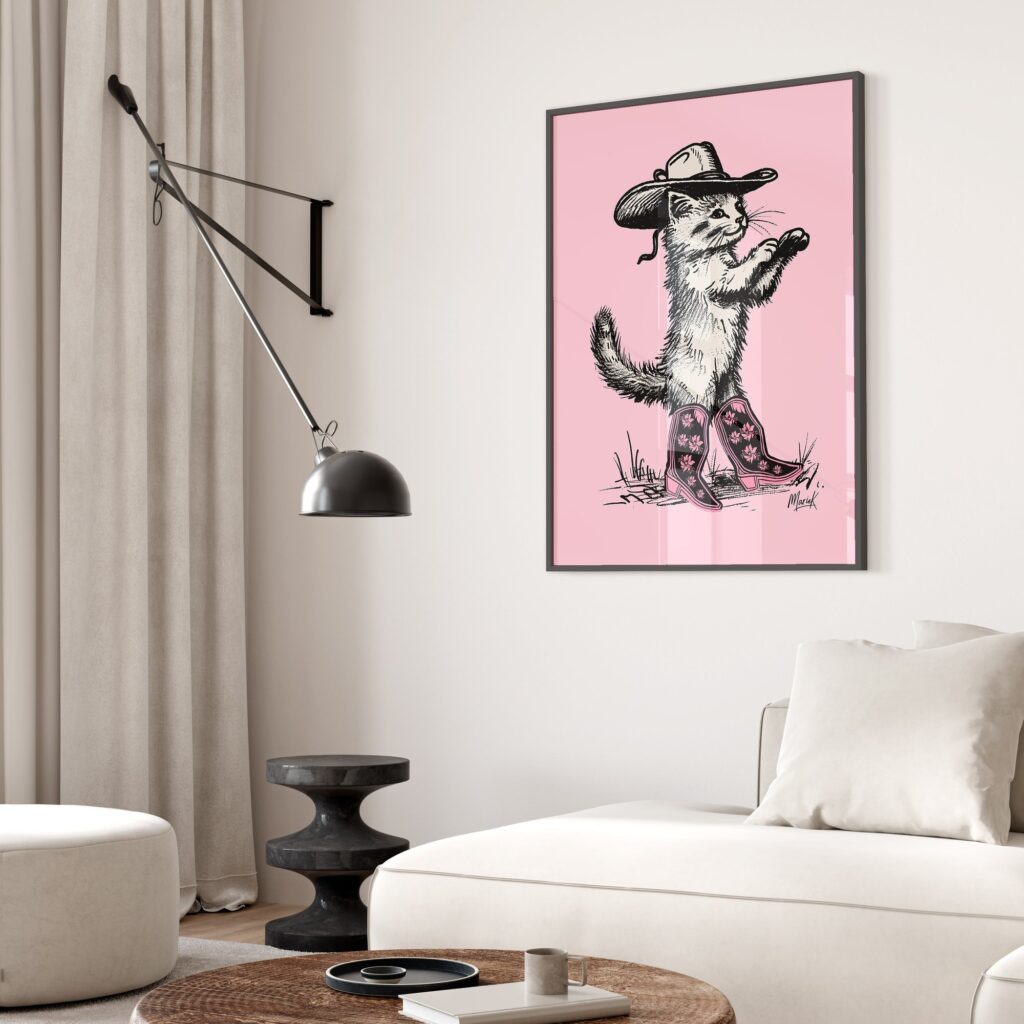 Pink Cowgirl Cat Print