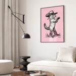 Pink Cowgirl Cat Print