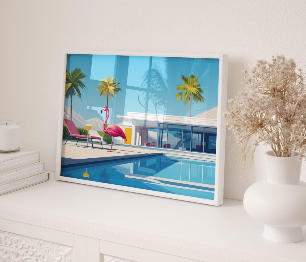 Pink Flamingo Pool art print