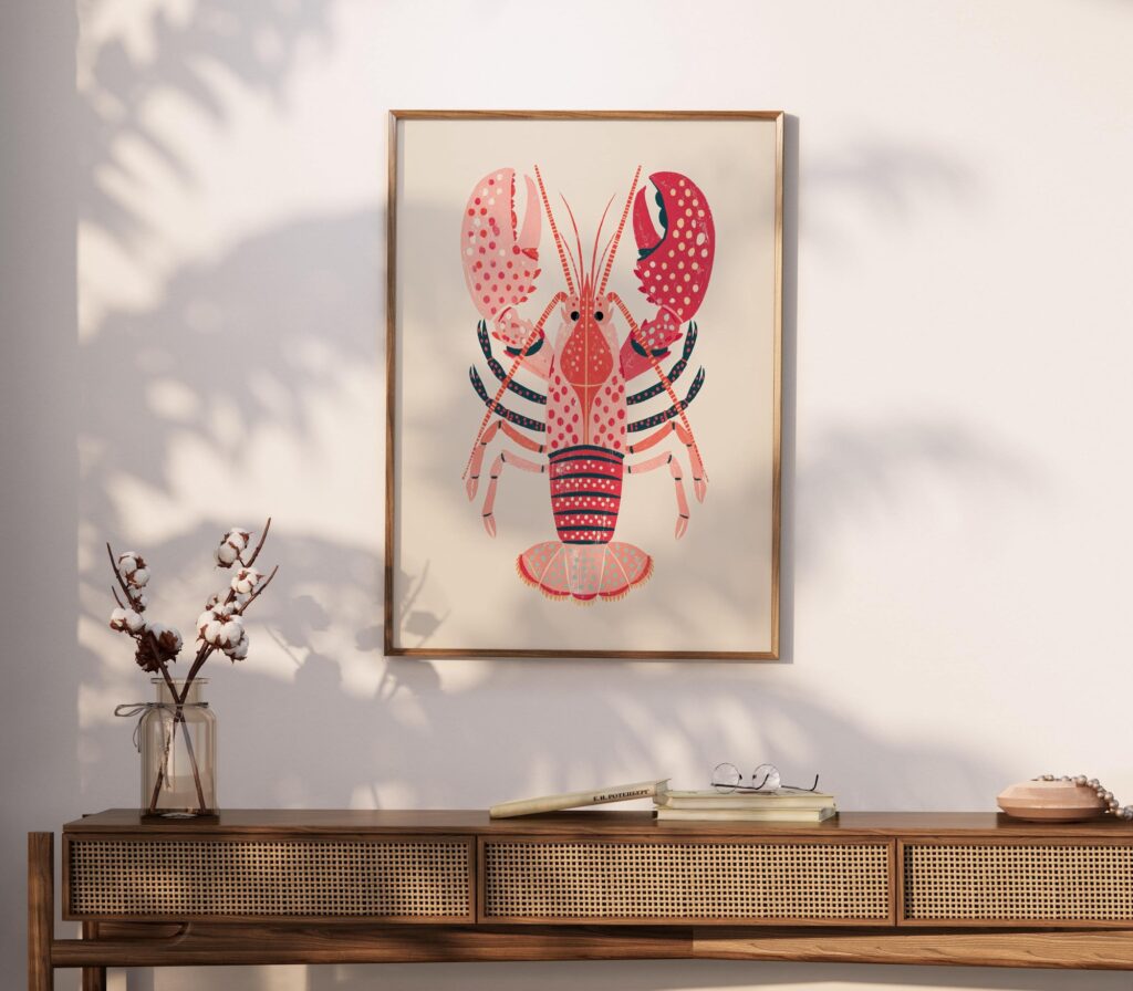 Pink Lobster Folk Art Print