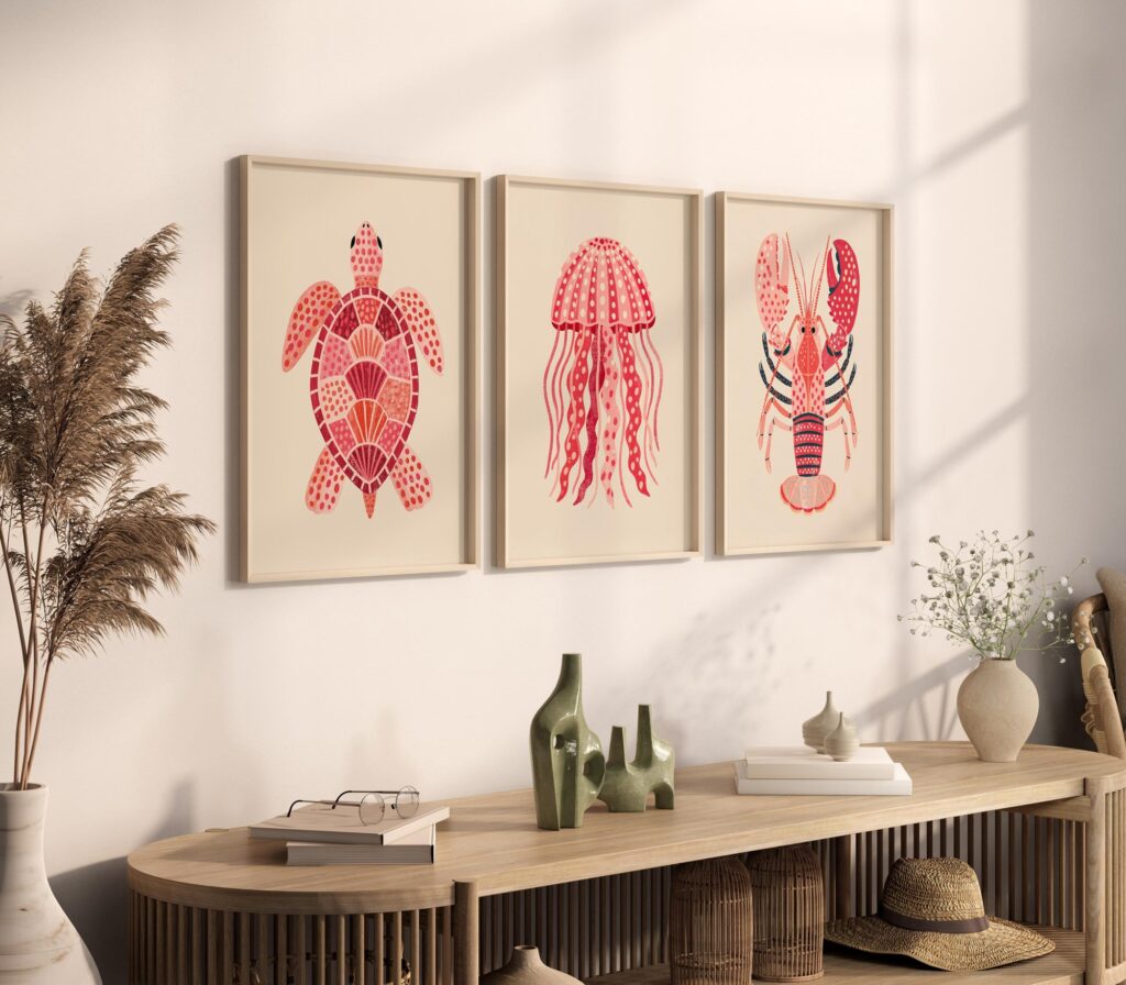 Pink Sea Creatures Print Set