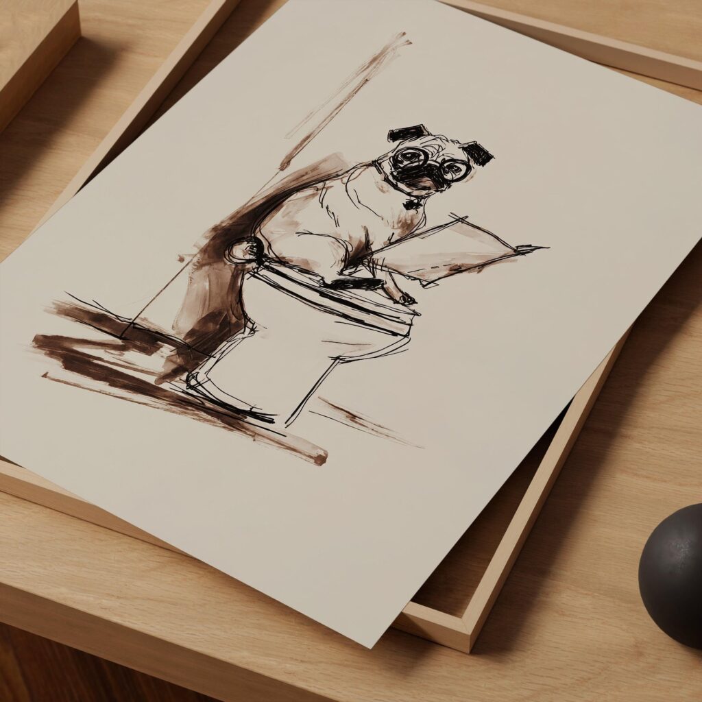 Pug Bathroom Art Print
