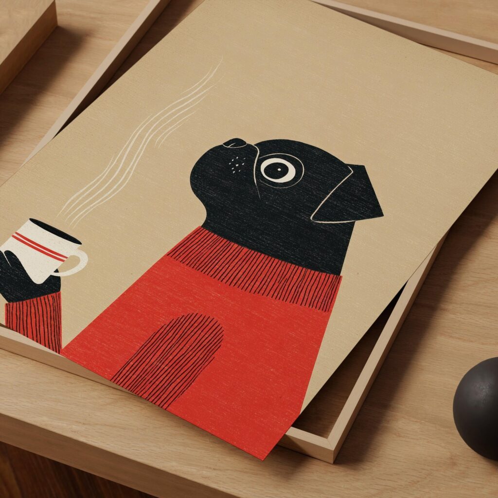 Pug Dog Coffee Art Print