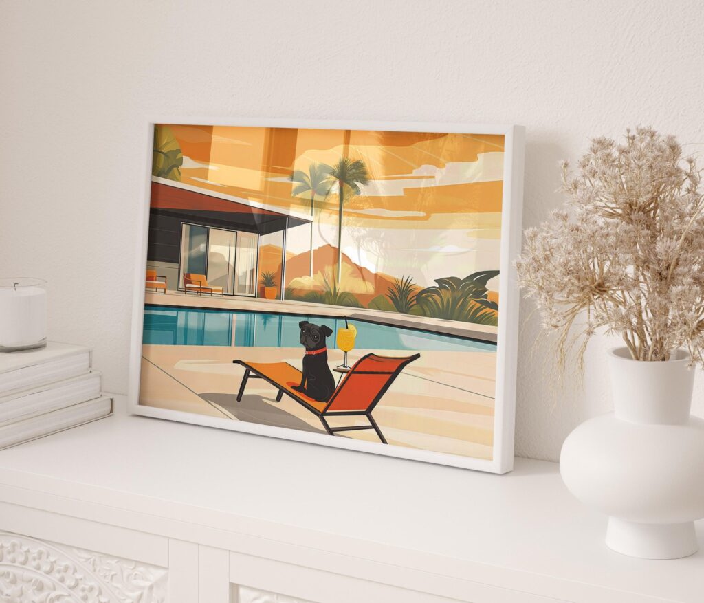 Pug Poolside Art Print