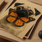 Pug Puppy & Monarch Butterfly Print