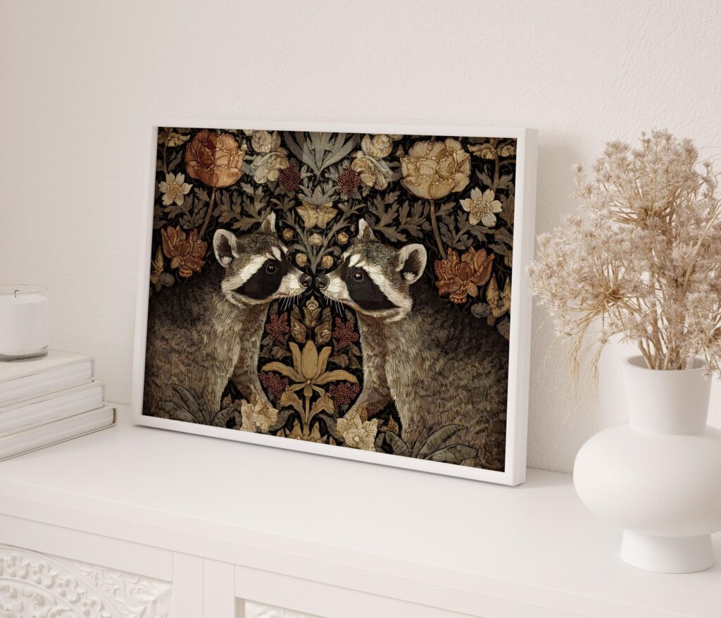 Raccoon Morris Botanical Wall Art Print
