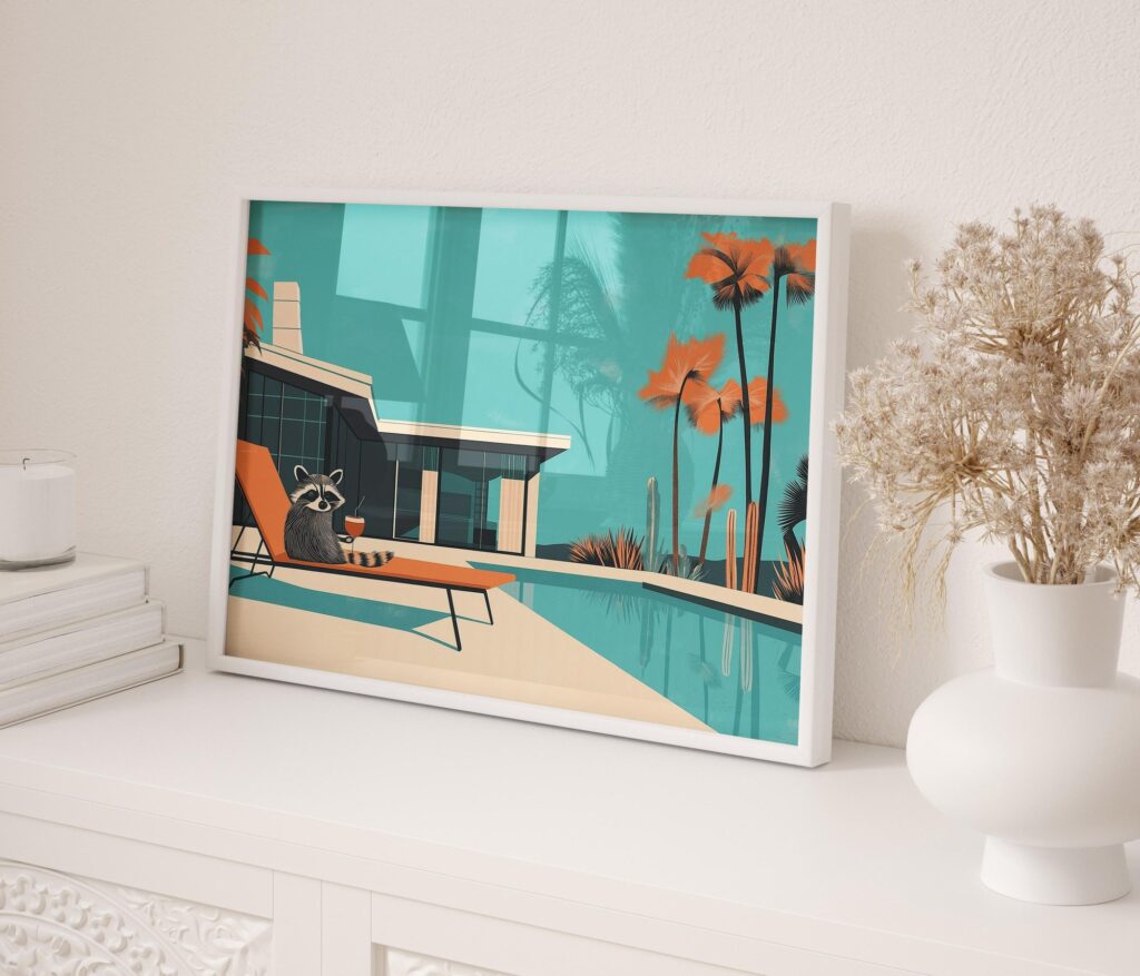 Raccoon Poolside Cocktail Art Print