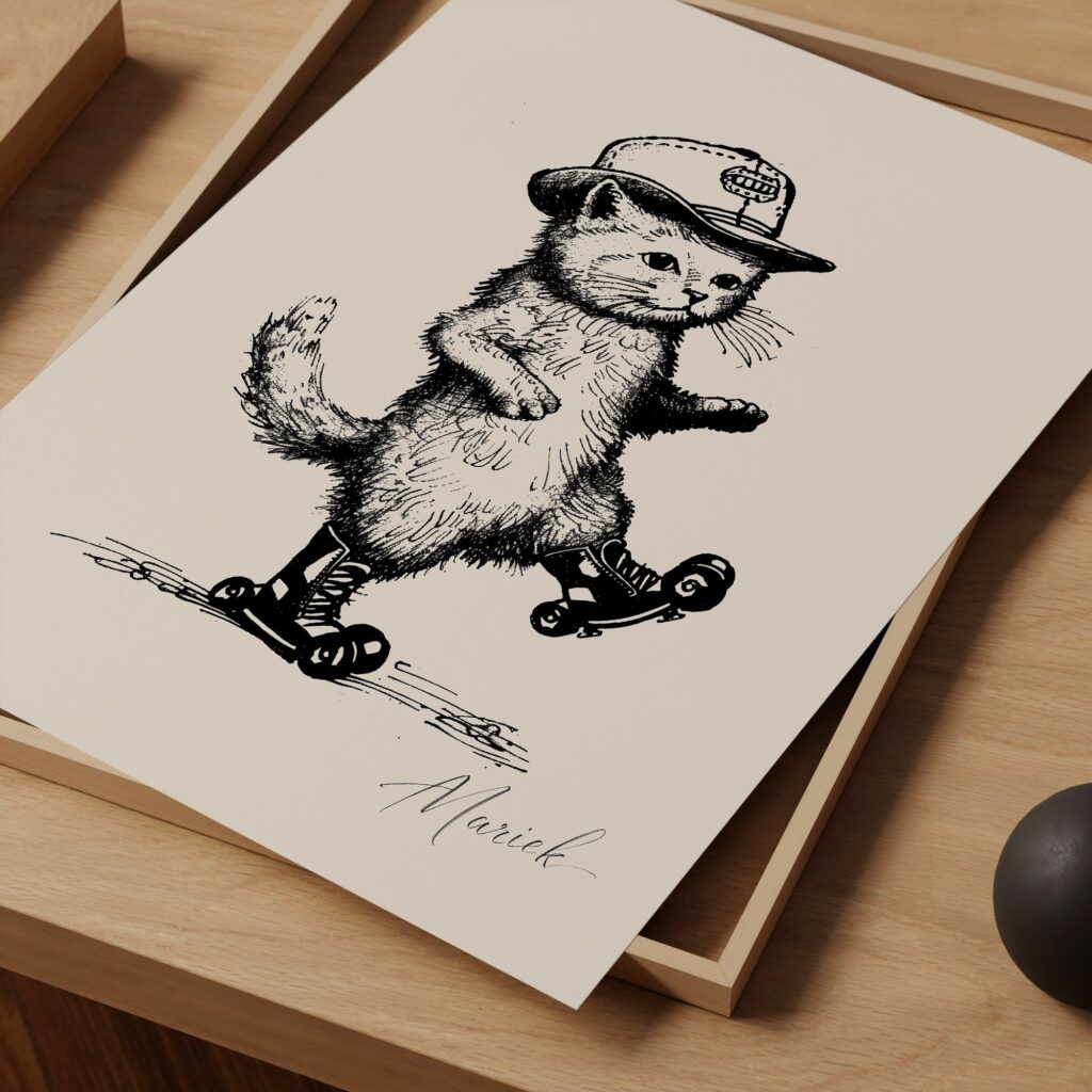 Retro Cat Roller Skates Art Print