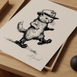 Retro Cat Roller Skates Art Print