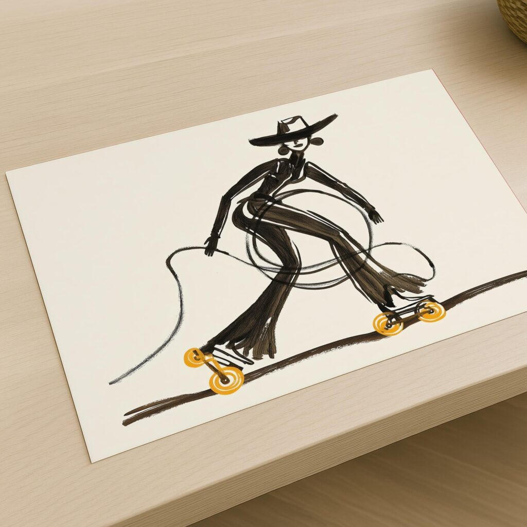 Roller Skating Cowgirl Print