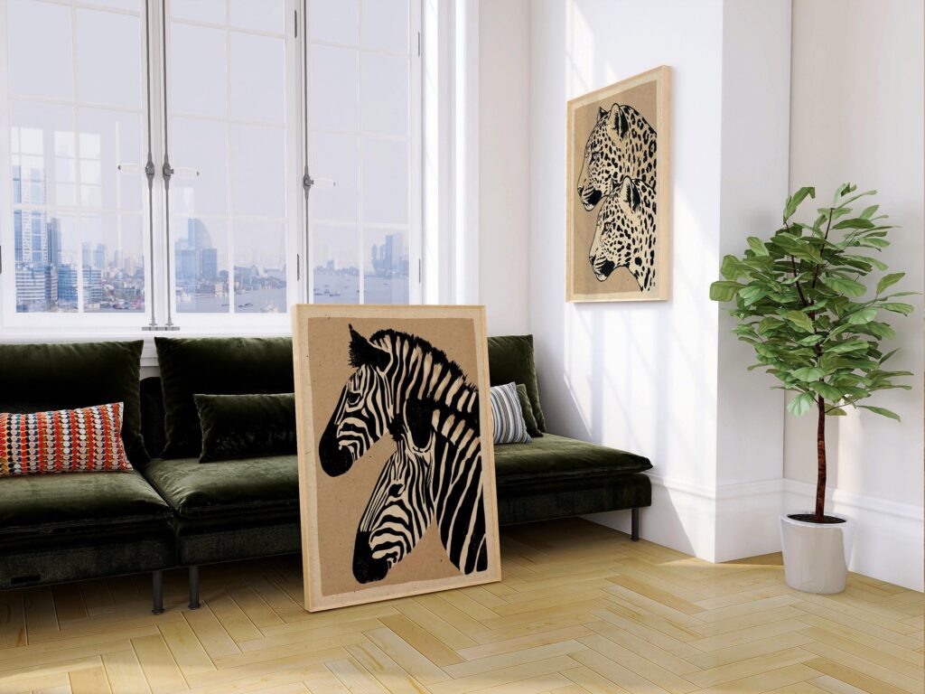 Safari Animal Sepia Art Prints Set of 2