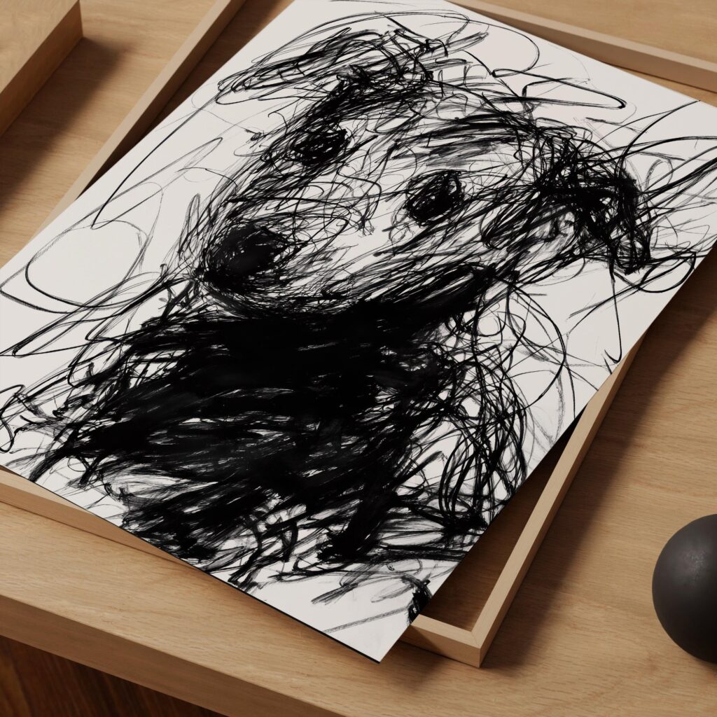 Scribble Dog Black White Print