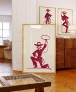 Set Of 3 Burgundy Cowgirl Art Prints