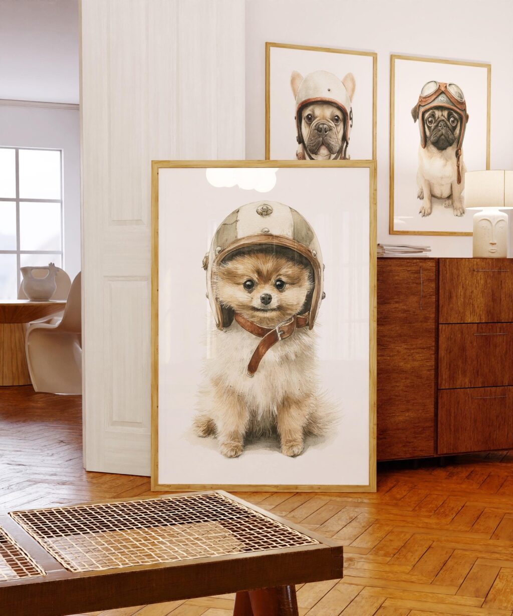 Set Of 3 Dog Aviator Art Prints