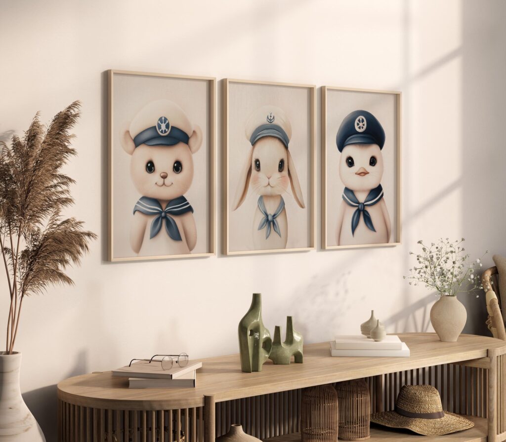 Set of 3 Nautical Animal Nursery Prints