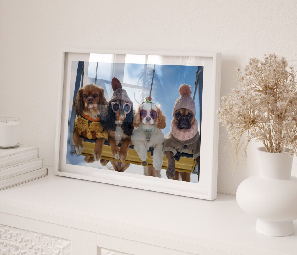 Ski Lift Dogs Art Print