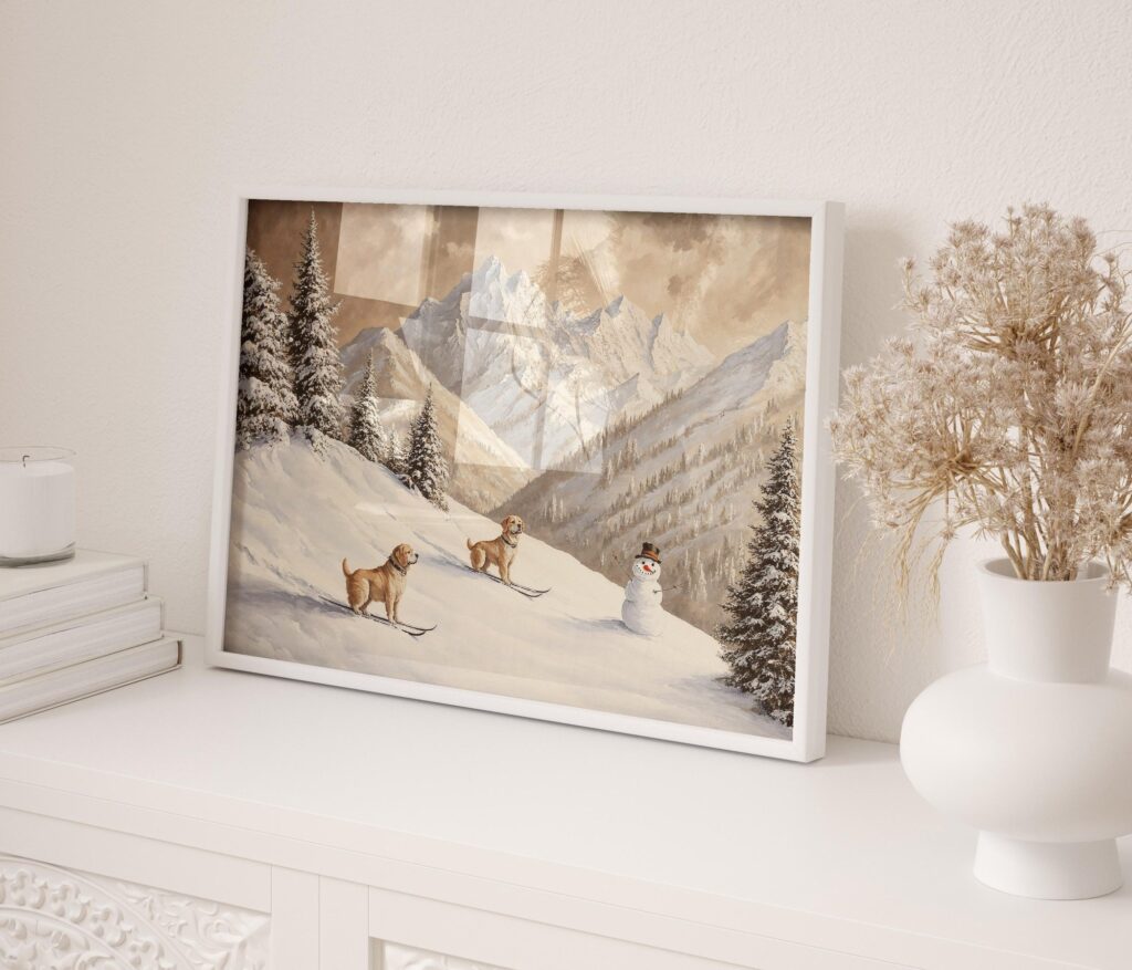 Skiing Dogs Winter Art Print