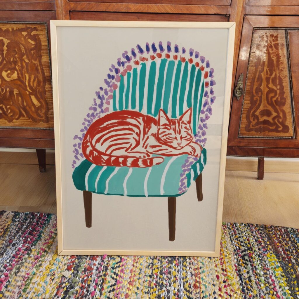 Sleeping Cat on Chair Print