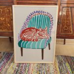 Sleeping Cat on Chair Print