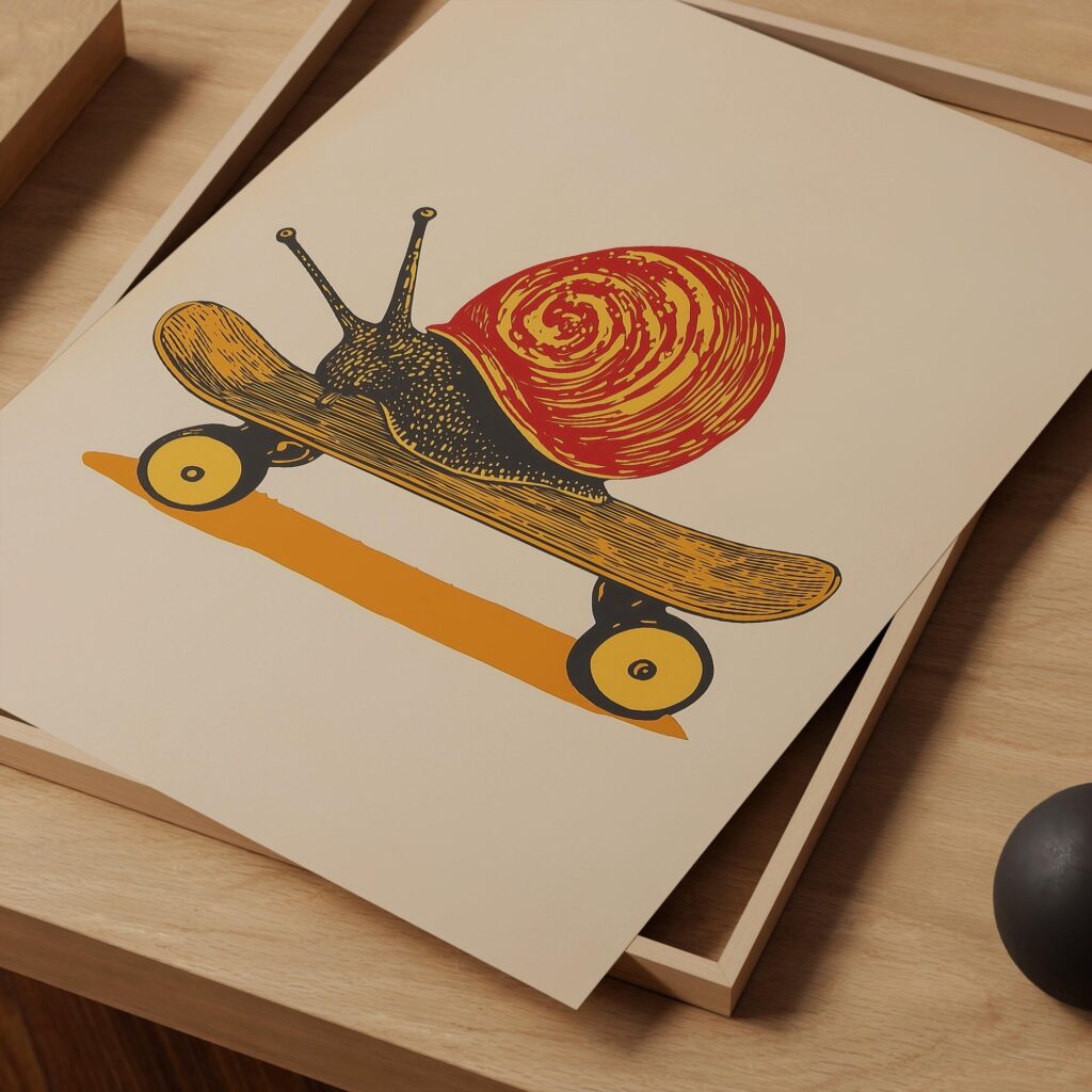 Snail on Skateboard Print