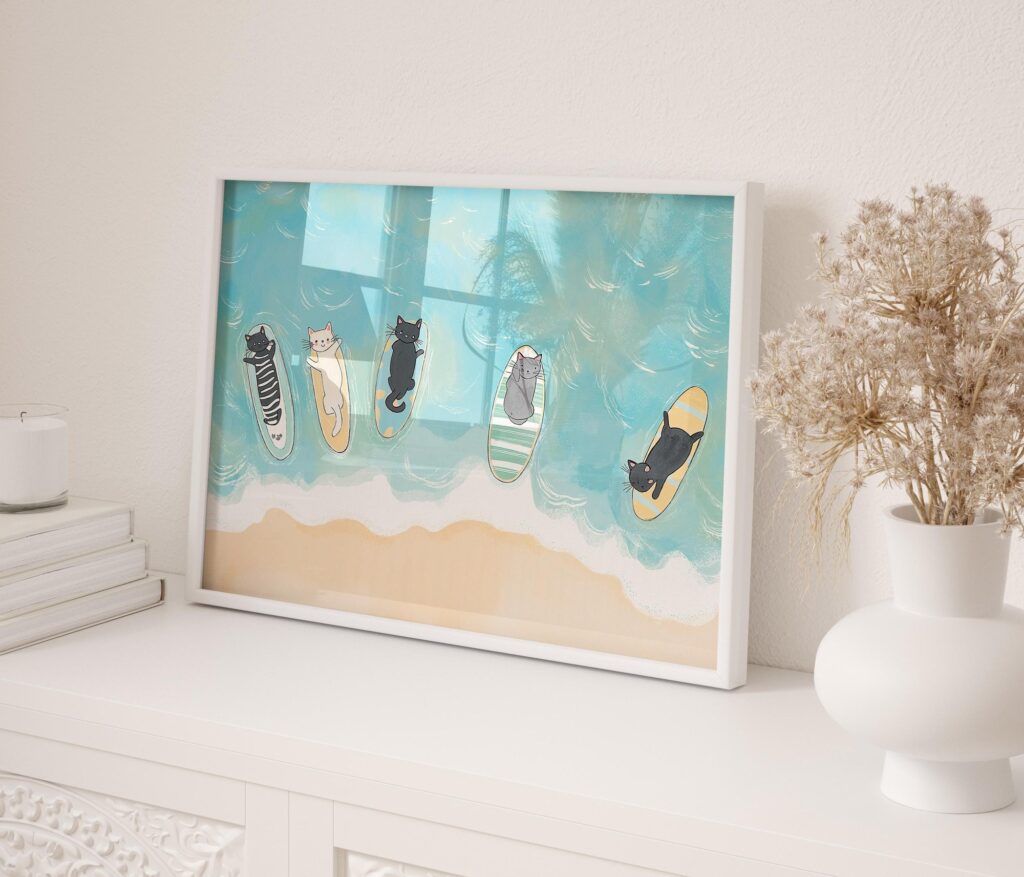 Surfing Cats Beach Print