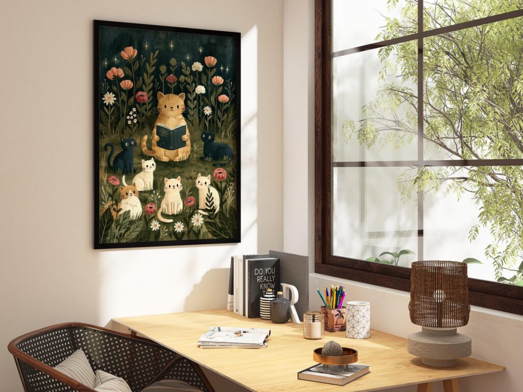 Tabby Cat Reading Print