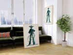 Teal Cowboy Cowgirl Line Art Prints Set of 2