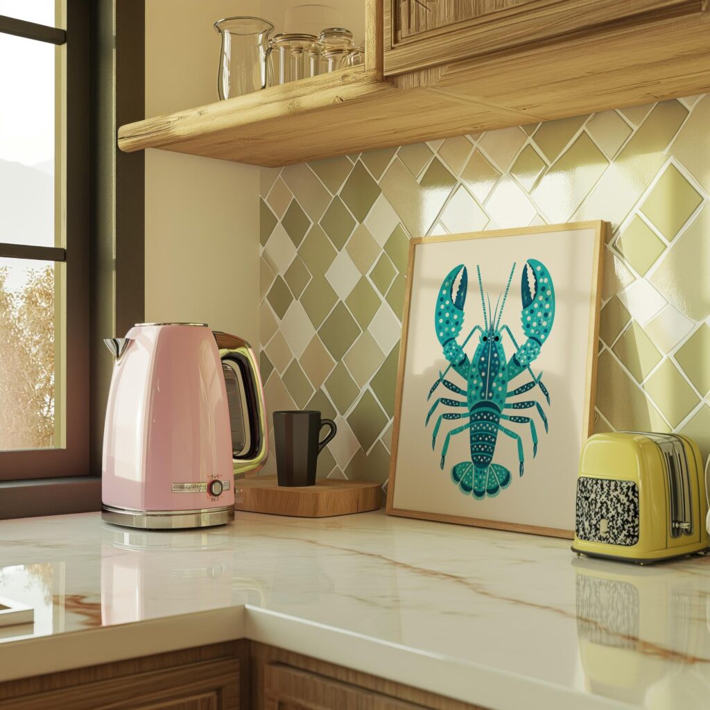 Teal Lobster Folk Art Print