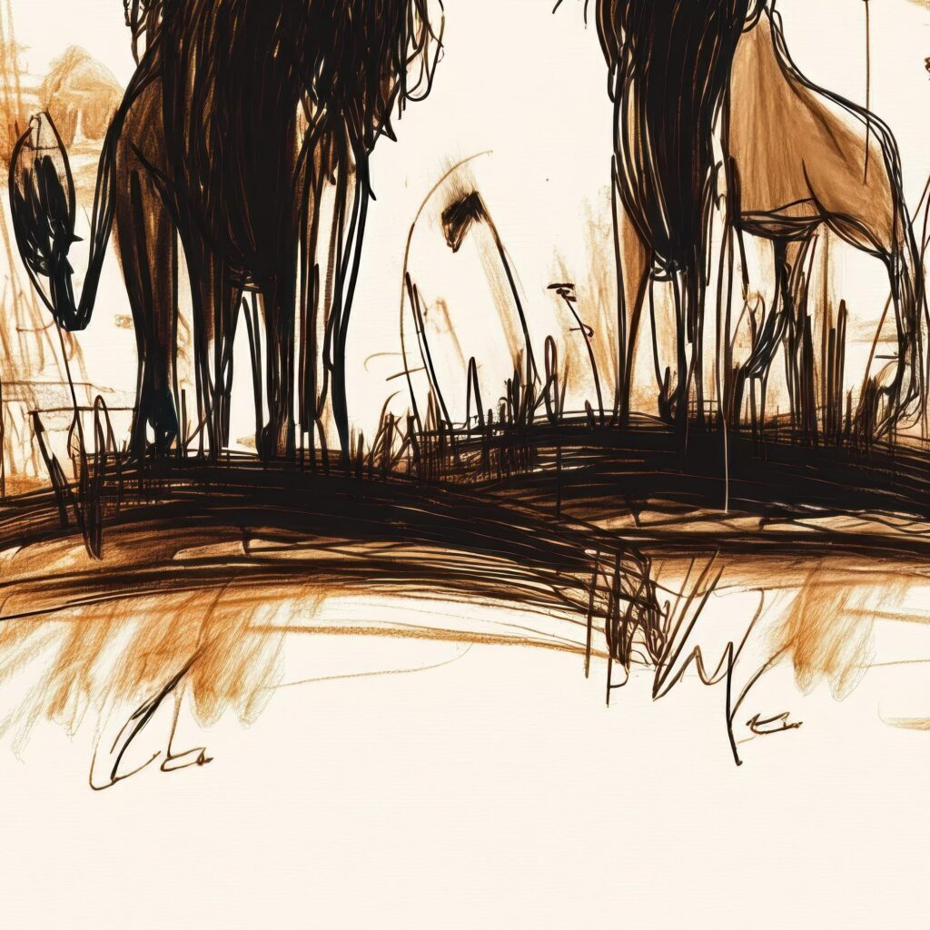 Two Lions Print Savanna Sketch Wall Art