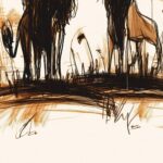 Two Lions Print Savanna Sketch Wall Art