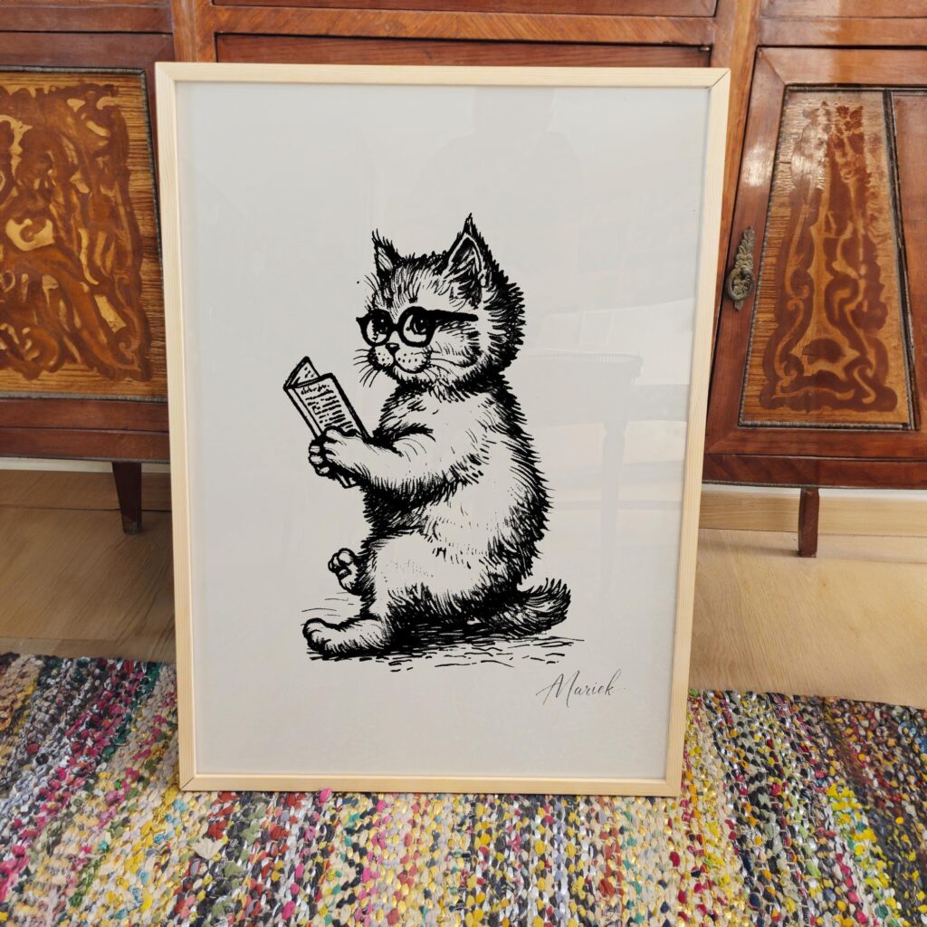 Vintage Cat Illustration Prints Set