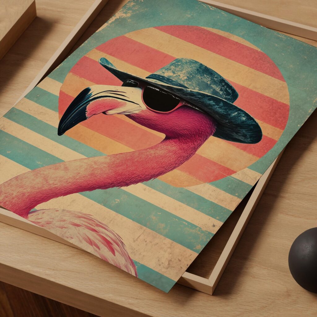 Vintage Cowboy Flamingo Art Print