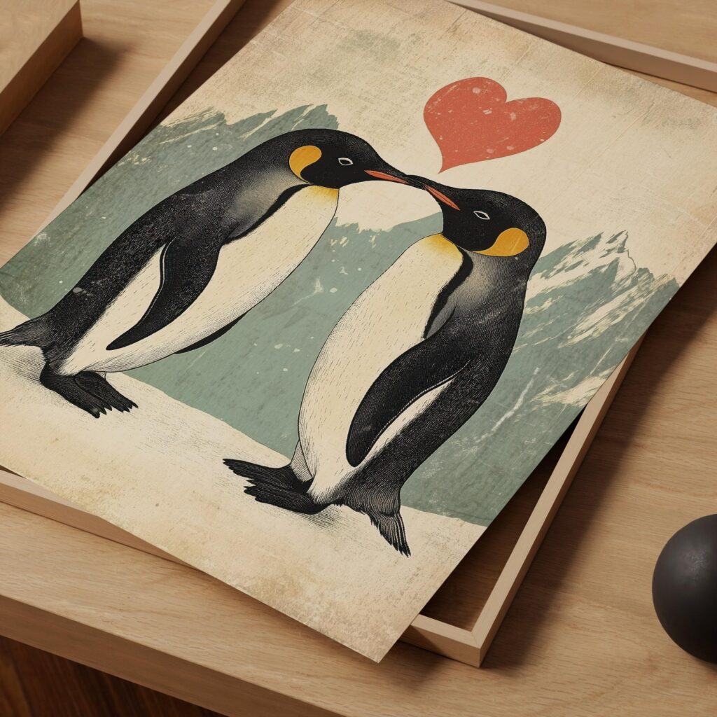 Vintage Penguin Couple Art Print