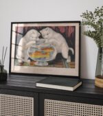 Vintage White Kittens Fishing Print