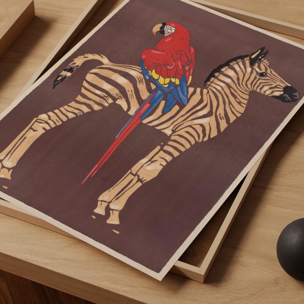 Vintage Zebra and Parrot Poster