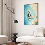 Watercolor Tuxedo Cat Asleep on a Surfboard Print