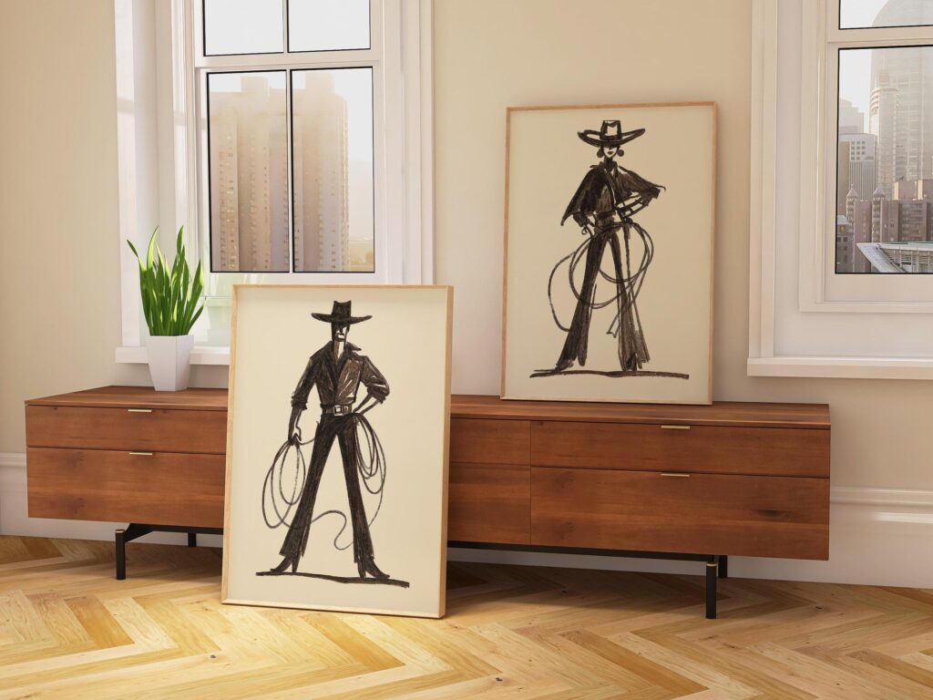 Western Cowboy Cowgirl Set of 2 Southwestern Rodeo Prints