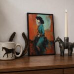 Western Cowgirl in Teal and Orange Print